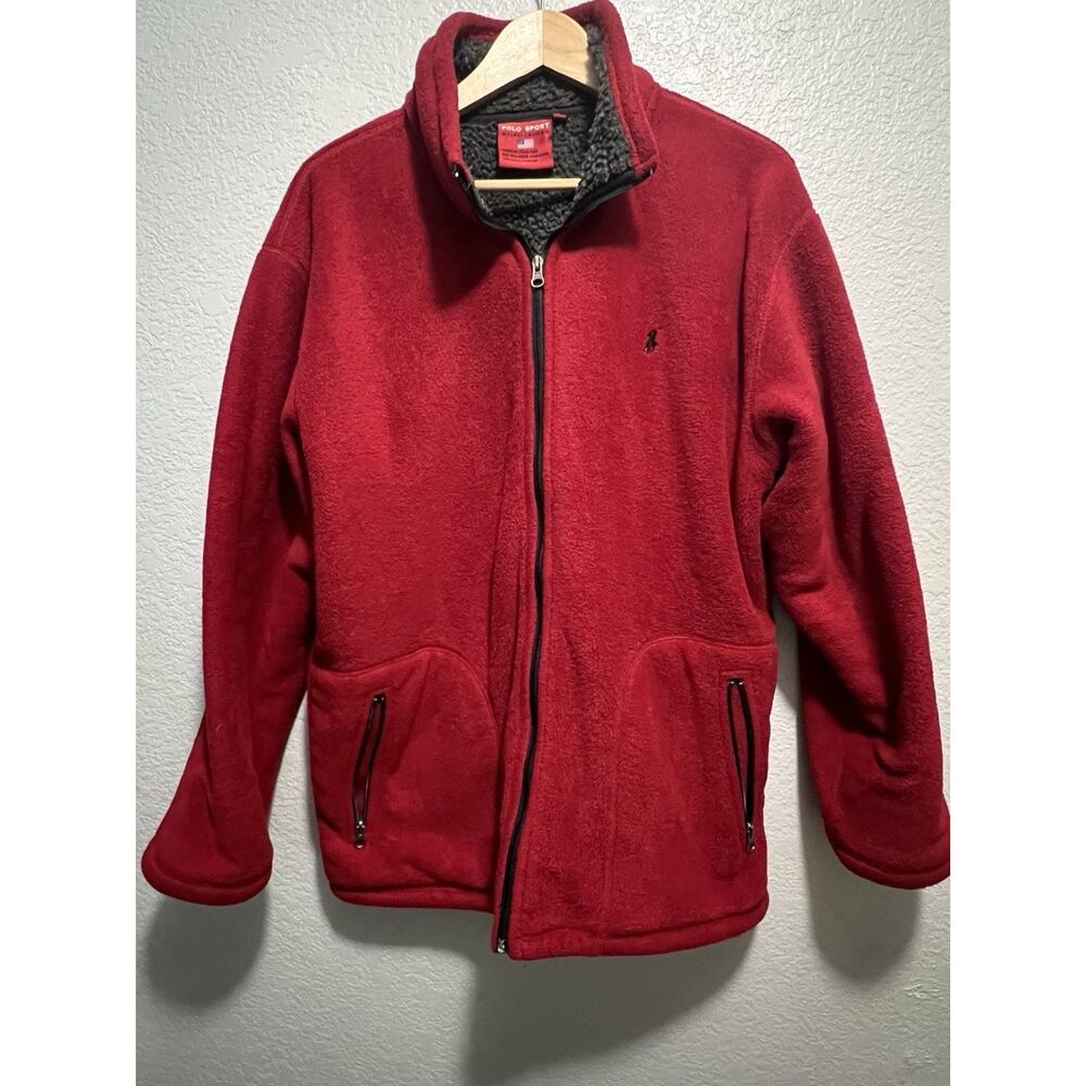Polo Sport Ralph Lauren Mens Sweater Large‎ Full Zip Red Flesh Pony VTG